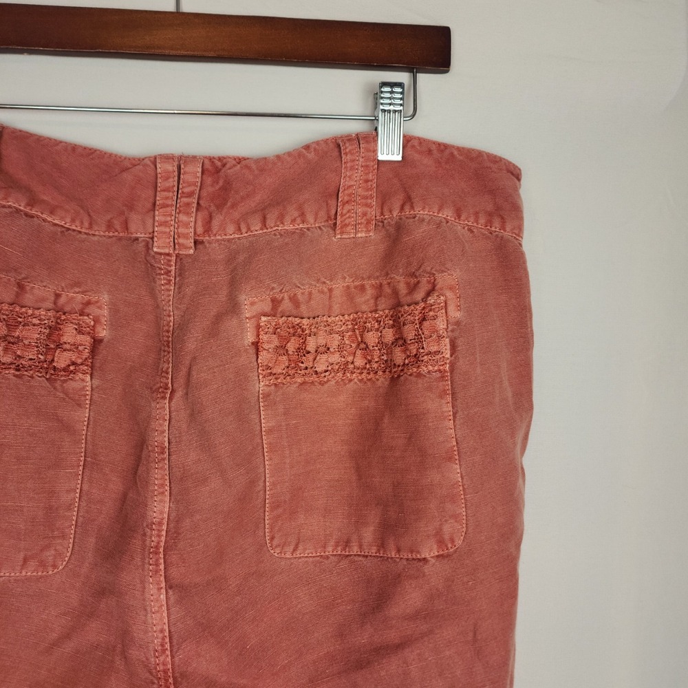Sundance‎ Linen Blend Lace Sides Red Cuffed Pants Women's Size 14 - Picture 5 of 7
